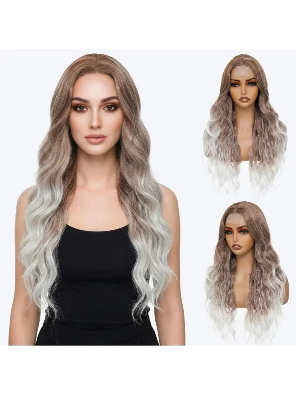Women's Brown To White 26 Inch Charming Middle Part Heat Resistant Fiber Wigs